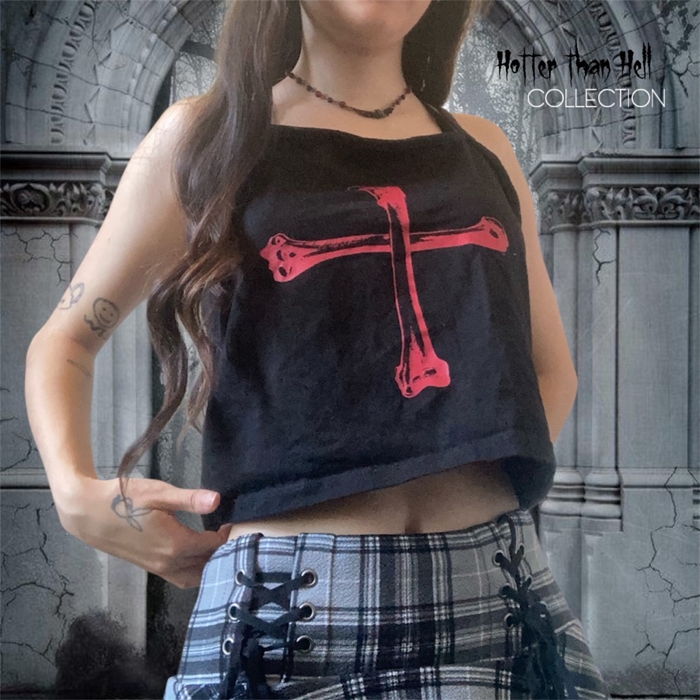 Social Collision by Hot Topic Punk Red Crossbone Cropped Tank Top